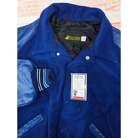 VTG Rock Creek Varsity Jacket XL Navy Wool Leather Letterman NWT Deadstock - Picture 4 of 13